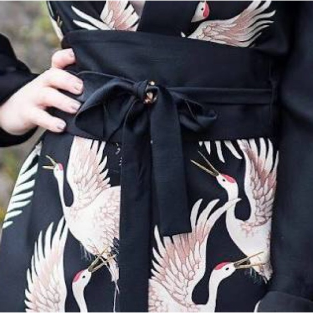 zara crane bird print blazer with sash belt Sz XS - Picture 6 of 16